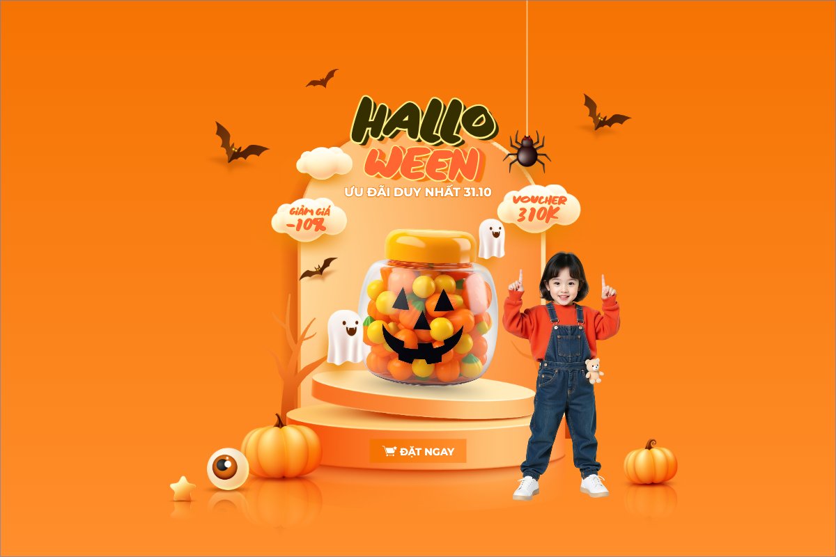 Mẫu Banner - Băng rôn Halloween, lễ hội ma quái, kẹo, candy, thực phẩm, food, sự kiện, event, dễ thương, cute, chibi, hoạt hình, cartoon — LayerPic