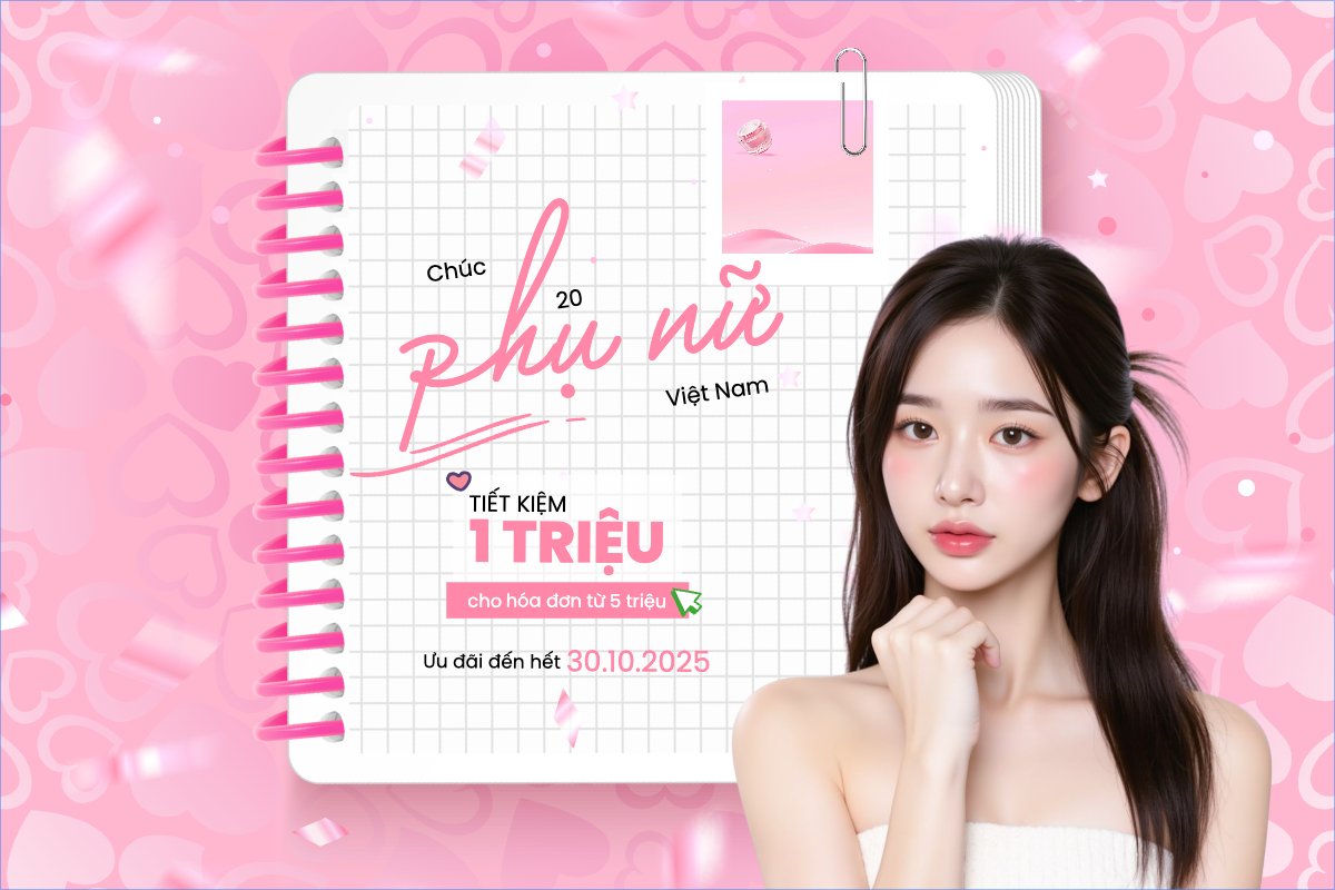 Mẫu Banner - Băng rôn 20/10, Ngày phụ nữ Việt Nam, Vietnamese Women's Day, phụ nữ, sự kiện, event, mỹ phẩm, làm đẹp, beauty, hiện đại, modern — LayerPic
