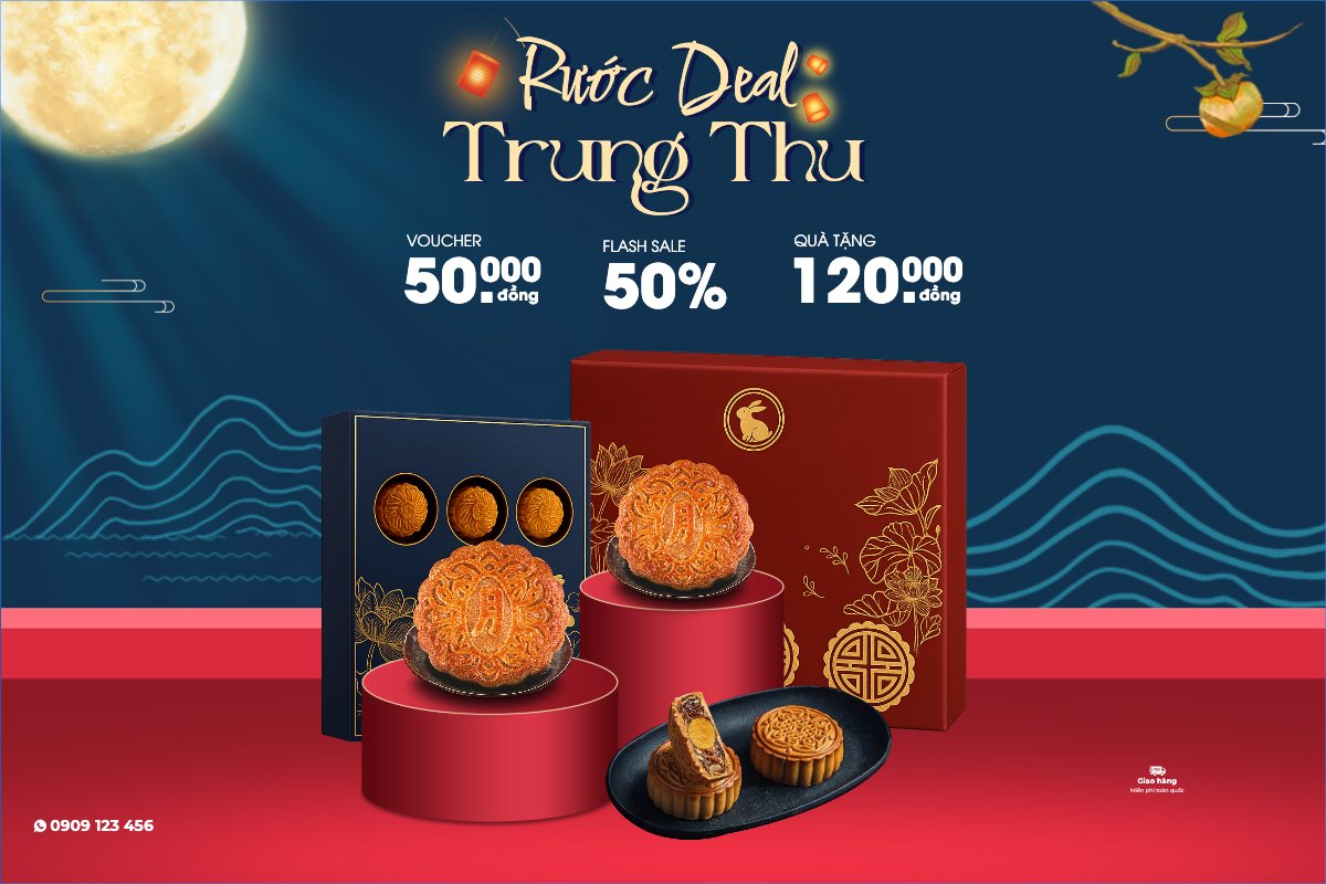 Mẫu Banner - Băng rôn Trung thu, Tết Đoàn Viên, mid-autumn festival, sự kiện, event, lễ hội, festival, ẩm thực, food, bánh trung thu, hiện đại, modern — LayerPic