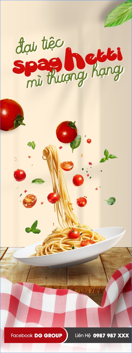 Mẫu Standee Đồ ăn, food, thực phẩm, ẩm thực, món ăn, F&B, thức ăn, mí ý, mì spaghetti — LayerPic