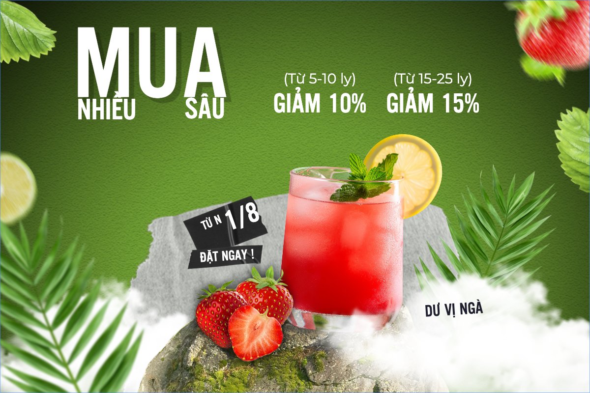 Trà dâu, nước uống, juice, giải khát, F&B, drink, cafe, coffee, cà phê, trà sữa, milk tea, hiện đại	