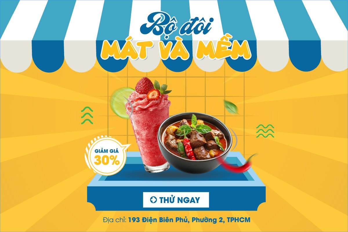 Mẫu Banner - Băng rôn Bò kho, trà dâu, nước uống, Đồ ăn, food, thực phẩm, ẩm thực, món ăn, F&B, nhà hàng, hiện đại, modern — LayerPic