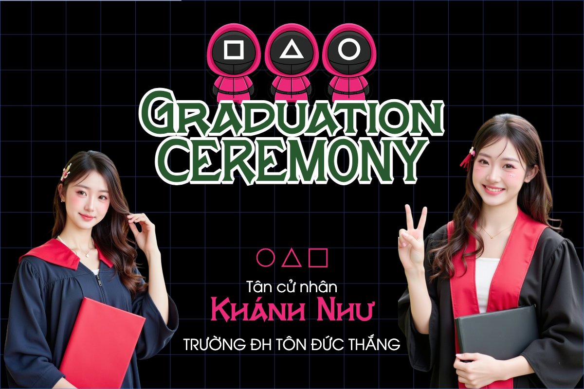 Mẫu Banner - Băng rôn Tốt nghiệp, kỉ yếu, Graduation, yearbook, giáo dục, education, squid game, hoạt hình, cartoon — LayerPic