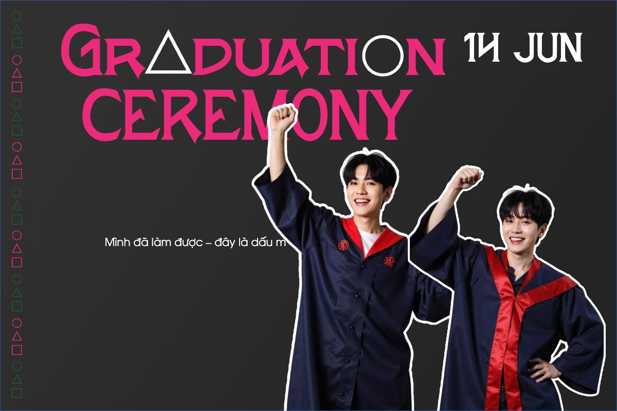 Mẫu Banner - Băng rôn Tốt nghiệp, kỉ yếu, Graduation, yearbook, giáo dục, education, squid game, hoạt hình, cartoon — LayerPic