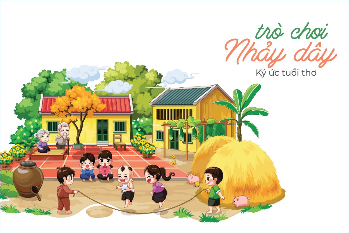 Mẫu Postcard Trò chơi dân gian, trò chơi nhảy dây, Việt Nam, traditional, truyền thống, đơn giản — LayerPic