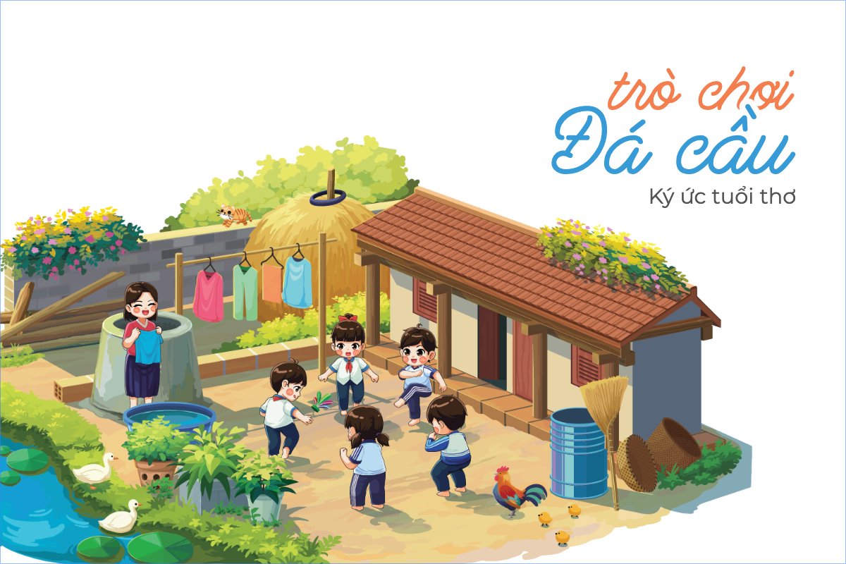 Mẫu Postcard Trò chơi dân gian, trò chơi đá cầu, Việt Nam, traditional, truyền thống, đơn giản — LayerPic
