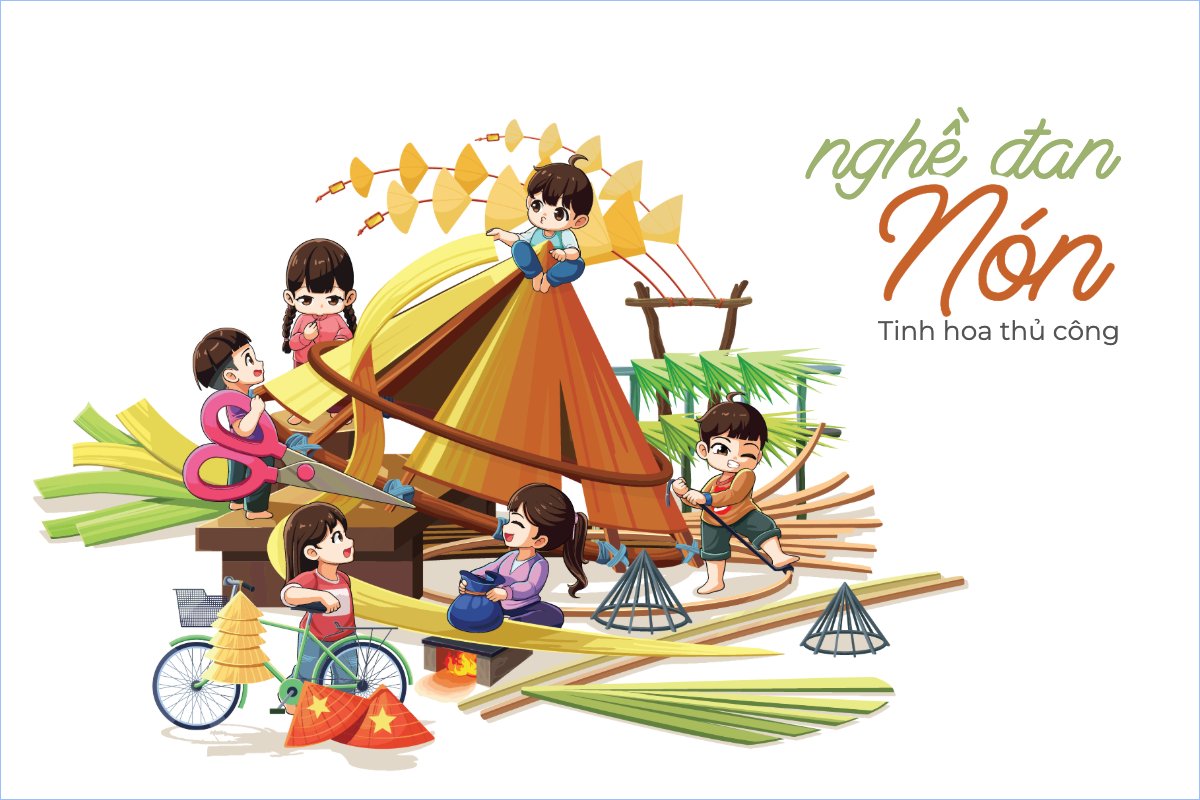 Mẫu Postcard Nghề đan nón, nón lá, Việt Nam, làng nghề, truyền thống, traditional, đơn giản, pottery making — LayerPic