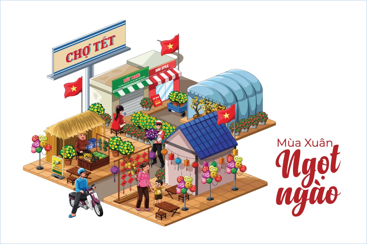 Mẫu Postcard Dân gian, tết, truyền thống, folk, traditions, dễ thương, cute, chibi, hoạt hình, cartoon — LayerPic