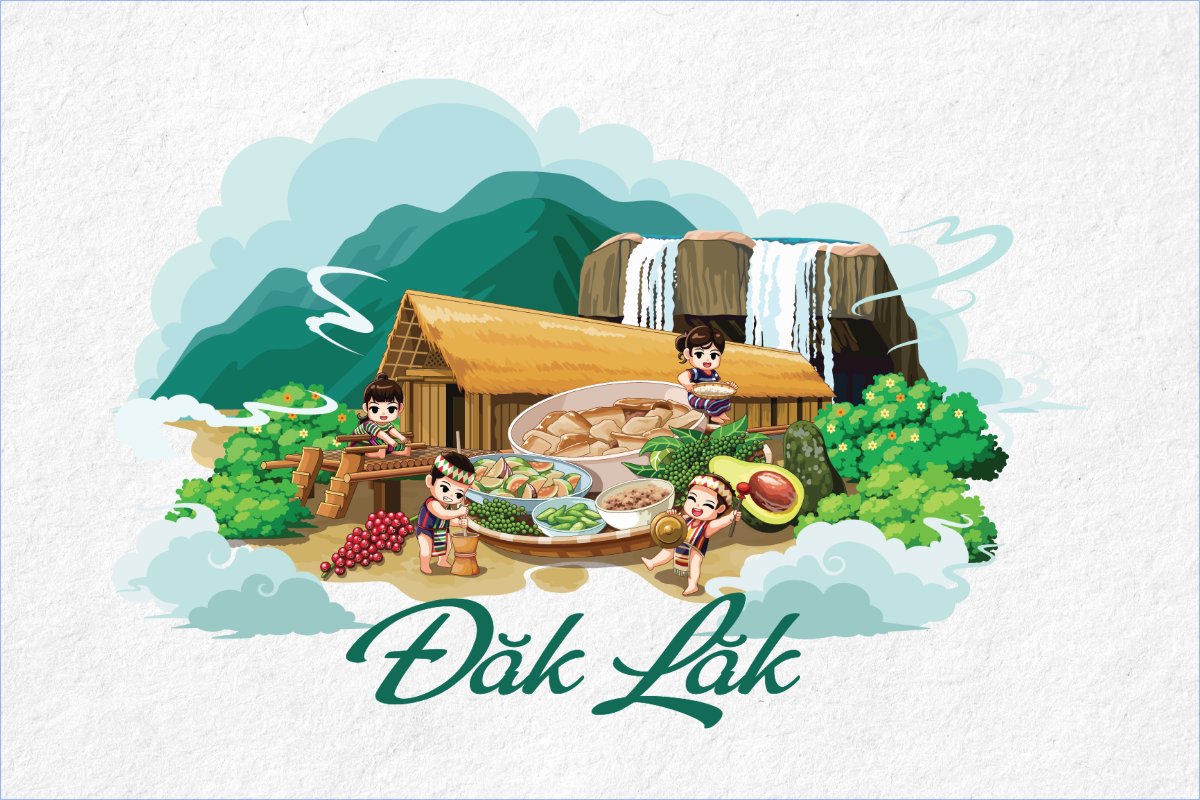 Mẫu Postcard Đăk Lăk, dễ thương, cute, chibi, hoạt hình, cartoon — LayerPic