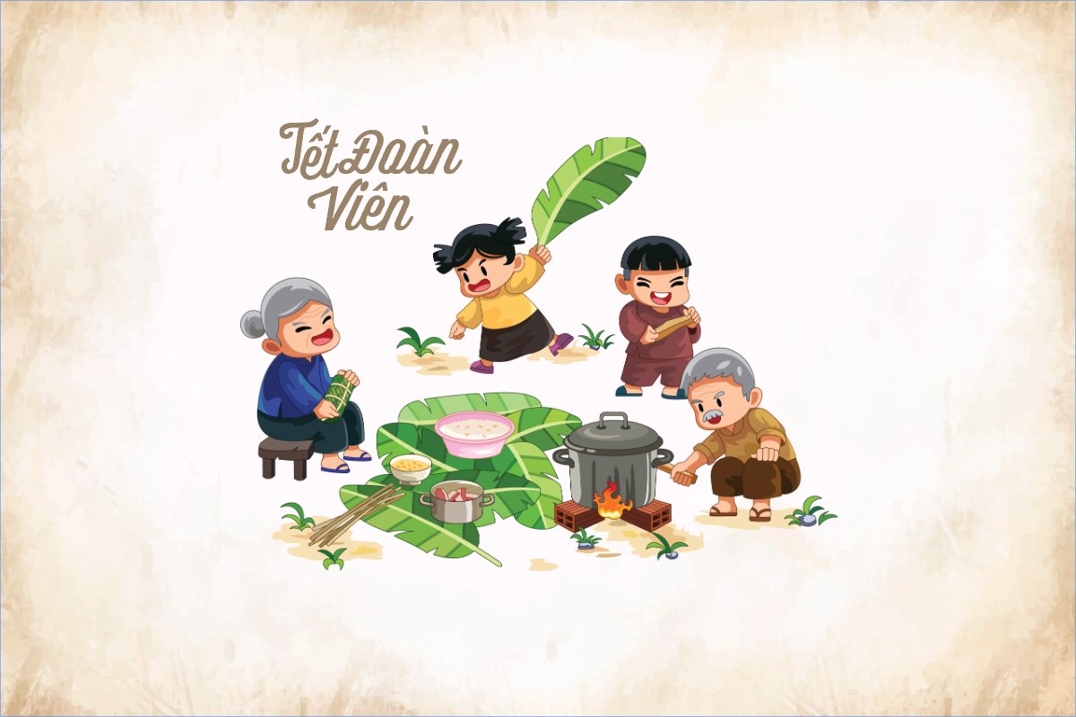 Mẫu Postcard Tết đoàn viên, tết, gia đình, truyền thống, traditional, dân gian, cổ truyền, cổ điển — LayerPic