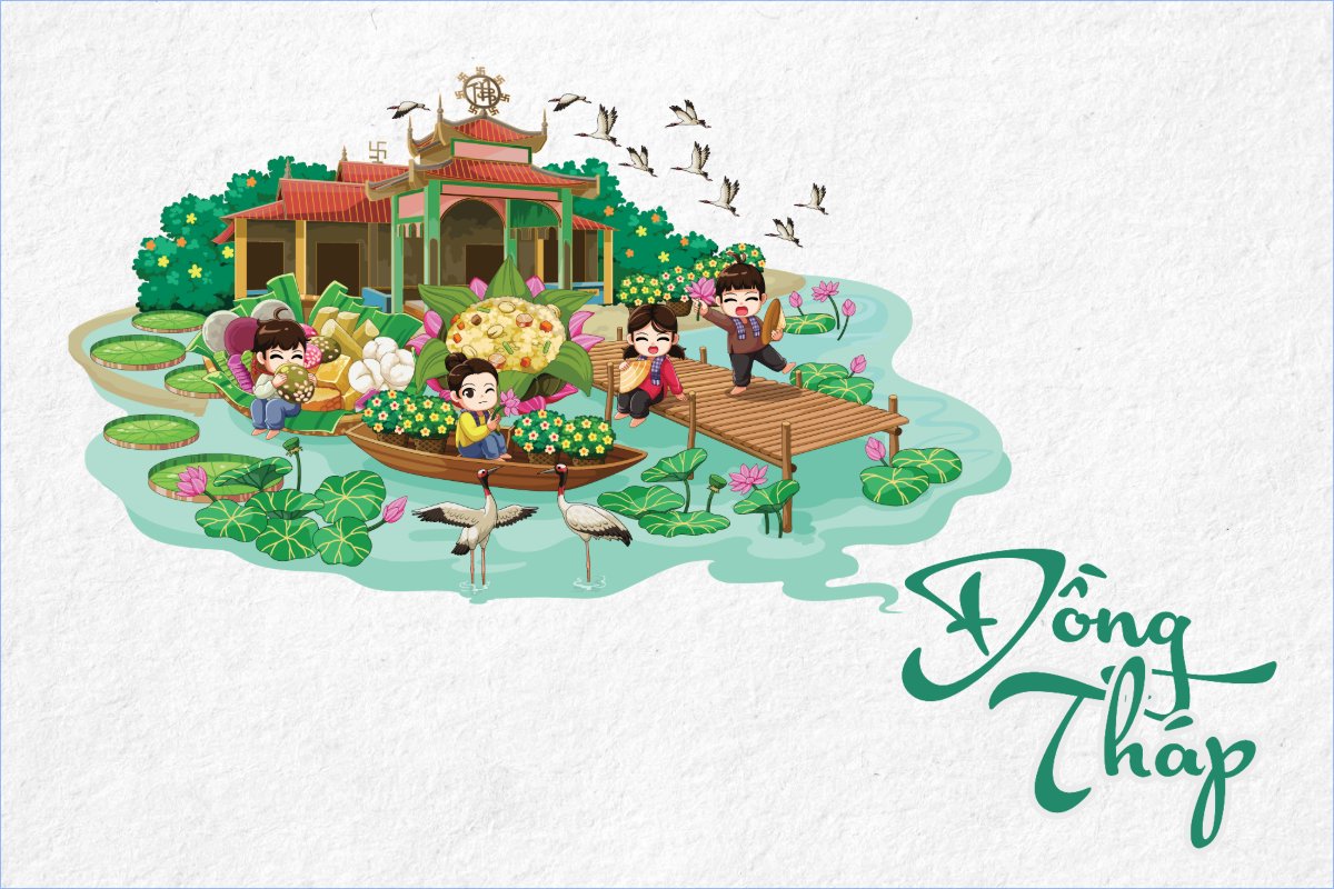 Mẫu Postcard Đồng Tháp, dễ thương, cute, chibi, hoạt hình, cartoon — LayerPic