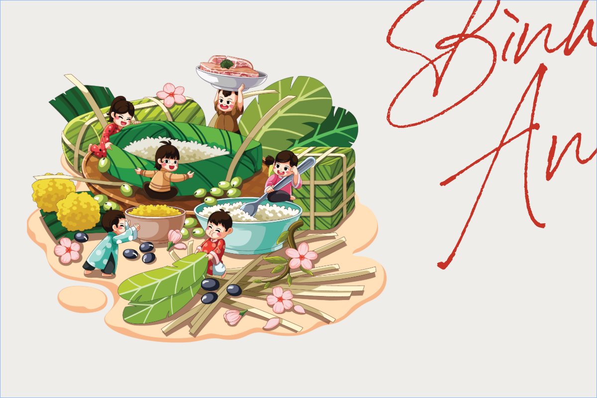 Mẫu Postcard Dân gian, tết, truyền thống, folk, traditions, dễ thương, cute, chibi, hoạt hình, cartoon — LayerPic