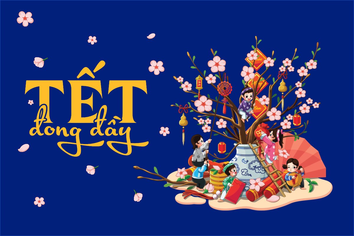 Mẫu Postcard Dân gian, tết, truyền thống, folk, traditions, dễ thương, cute, chibi, hoạt hình, cartoon — LayerPic