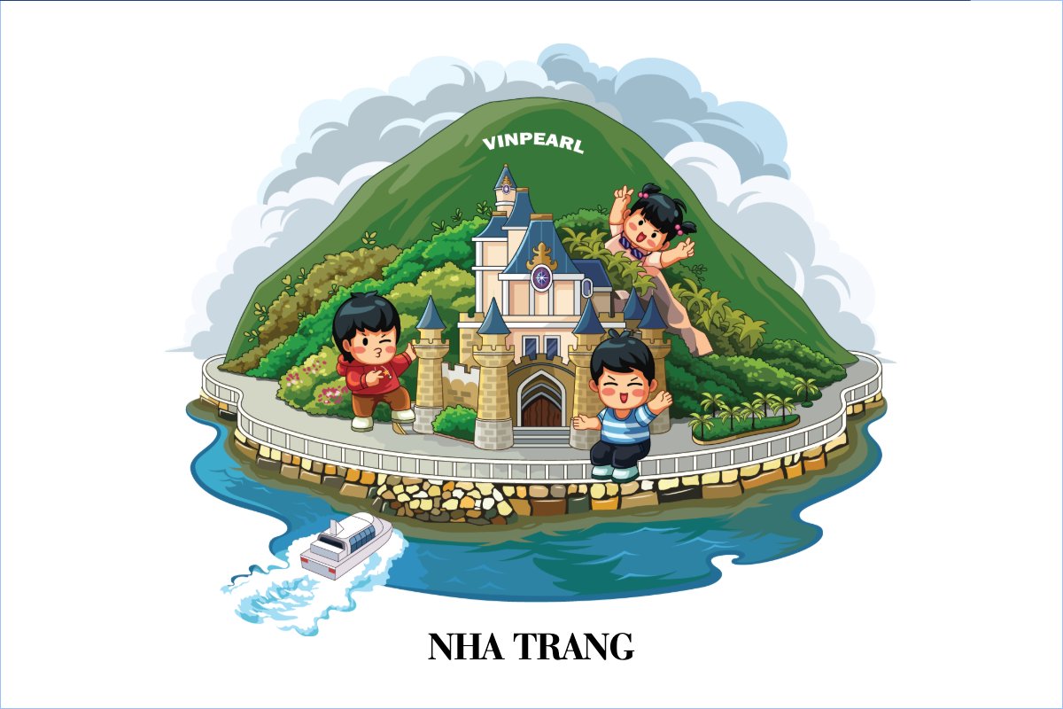 Mẫu Postcard Nha Trang, dễ thương, cute, chibi, hoạt hình, cartoon — LayerPic