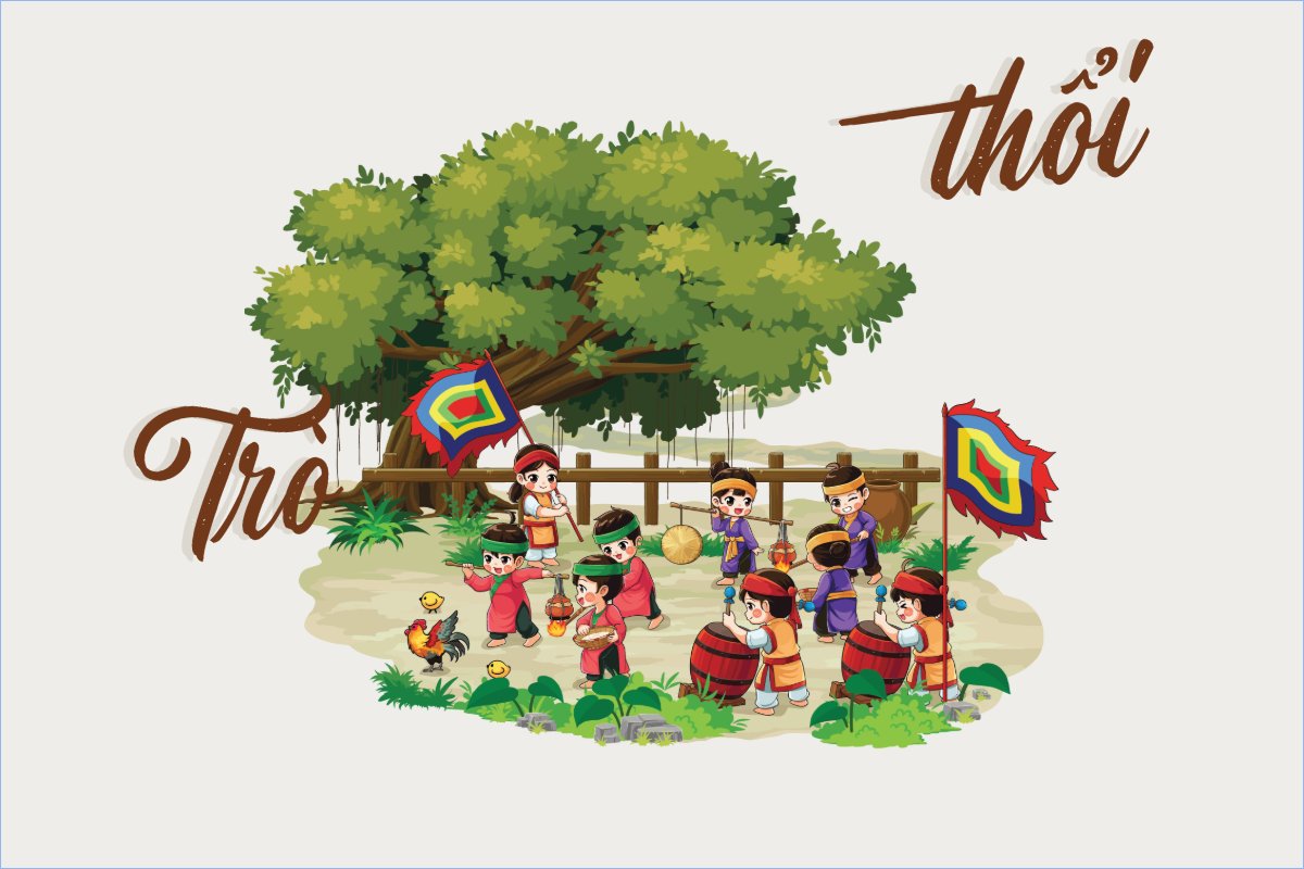 Mẫu Postcard Dân gian, trò chơi, truyền thống, folk, games, traditional, dễ thương, cute, chibi, hoạt hình, cartoon — LayerPic