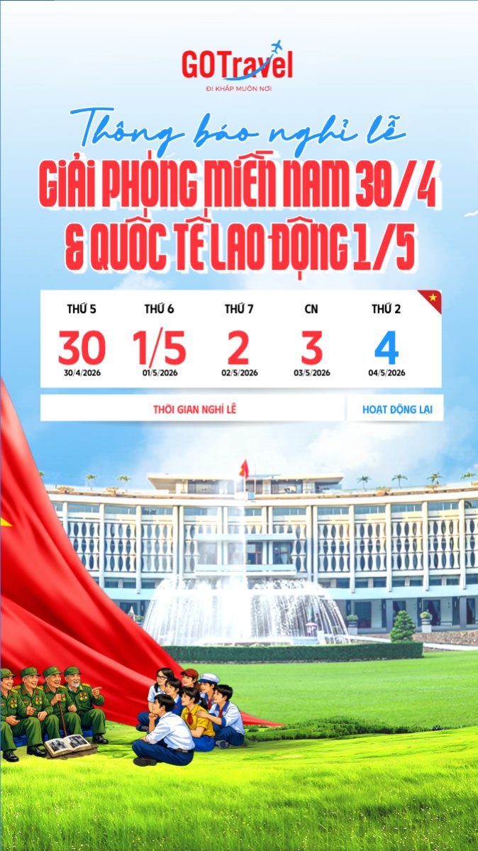 Mẫu Bài post MXH (9:16) Thông báo nghỉ lễ Giải phóng miền Nam 30/4 và Quốc tế Lao động 1/5 — LayerPic
