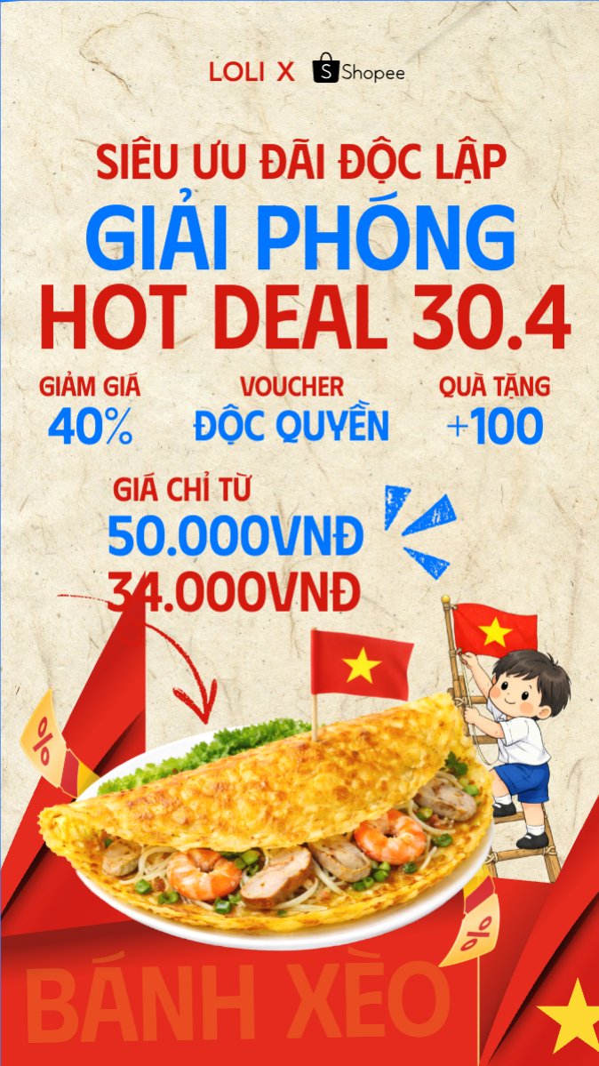 Mẫu Bài post MXH (9:16) Siêu ưu đãi mùa Độc Lập giải phóng Hot Deal 30/4 — LayerPic