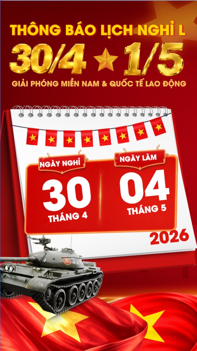 Mẫu Bài post MXH (9:16) Lịch nghỉ lễ 30/4-1/5 — LayerPic