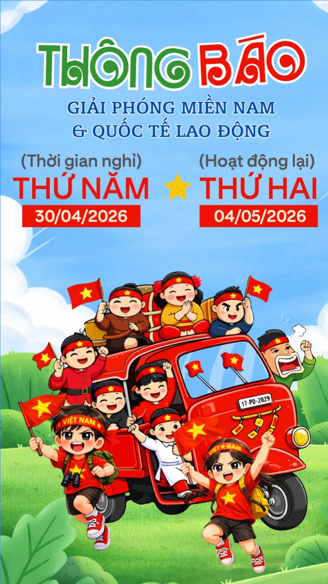 Mẫu Bài post MXH (9:16) Lịch nghỉ lễ 30/4-1/5 — LayerPic