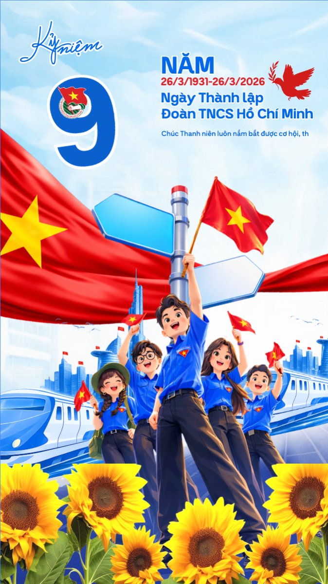 Mẫu Bài post MXH (9:16) Kỷ niệm 95 năm ngày thành lập Đoàn TNCS Hồ Chí Minh 26/3 — LayerPic
