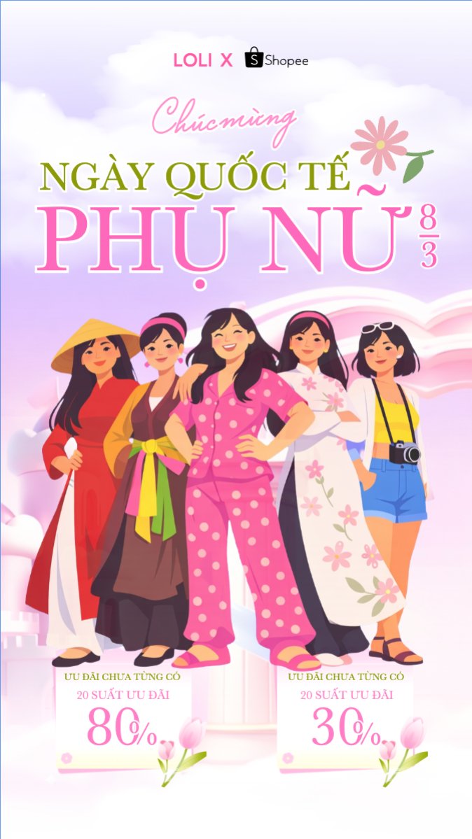 Mẫu Bài post MXH (9:16) Chúc mừng ngày Quốc tế phụ nữ 8/3 — LayerPic