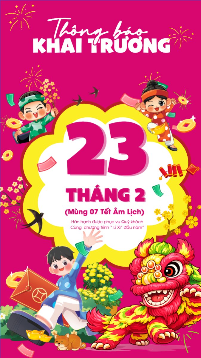 Mẫu Bài post MXH (9:16) Thông báo khai trương đầu năm — LayerPic