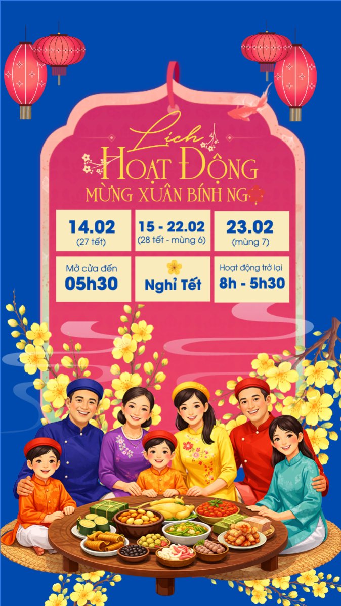 Mẫu Bài post MXH (9:16) Lịch hoạt động mừng xuân bính ngọ — LayerPic