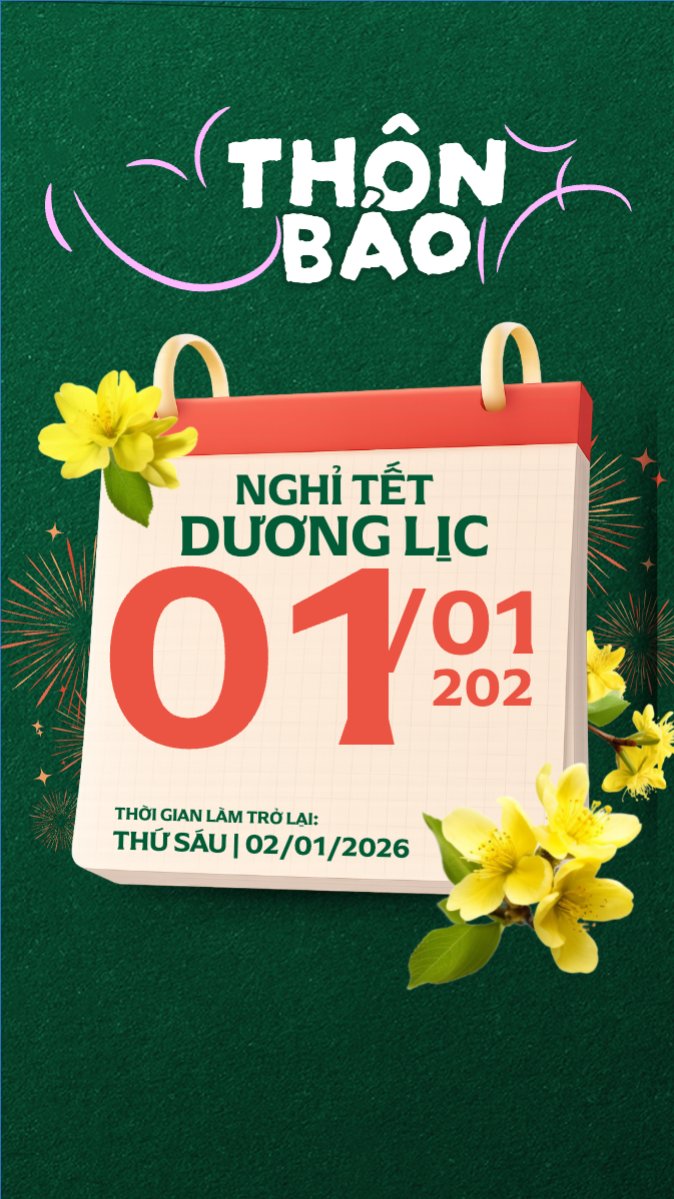 Mẫu Bài post MXH (9:16) Thông báo nghỉ tết dương lịch — LayerPic