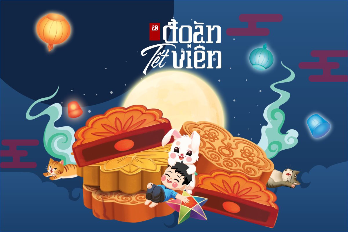 Mẫu Thank you card Trung thu, Tết Đoàn Viên, mid-autumn festival, sự kiện, event, dễ thương, cute, chibi, hoạt hình, cartoon — LayerPic