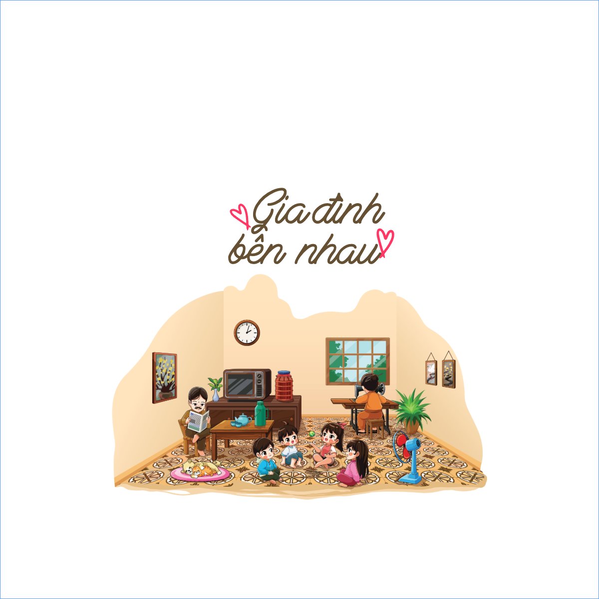 Mẫu Túi canvas Gia đình, family, nhà, dễ thương, cute, chibi, hoạt hình, cartoon — LayerPic