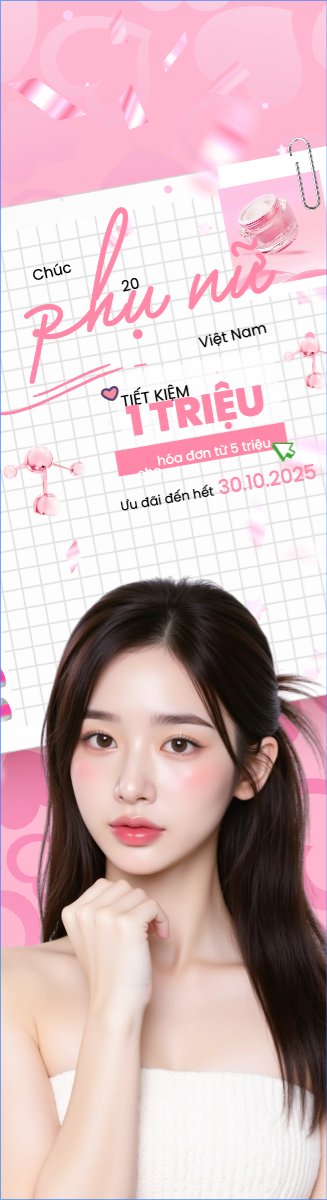 Mẫu Cờ phướn 20/10, Ngày phụ nữ Việt Nam, Vietnamese Women's Day, phụ nữ, sự kiện, event, mỹ phẩm, làm đẹp, beauty, hiện đại, modern — LayerPic