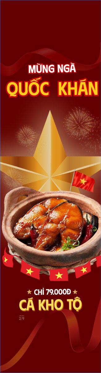 Mẫu Cờ phướn 2/9, Quốc Khánh, lễ hội, Việt Nam, đồ ăn, food, thực phẩm, ẩm thực, món ăn, F&B, thức ăn, hiện đại, modern — LayerPic