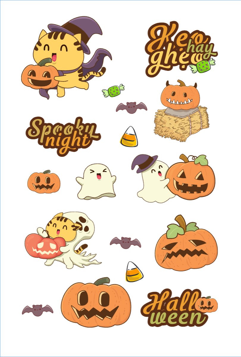 Halloween, lễ hội ma quái, sự kiện, event, dễ thương, cute, chibi, hoạt hình, cartoon