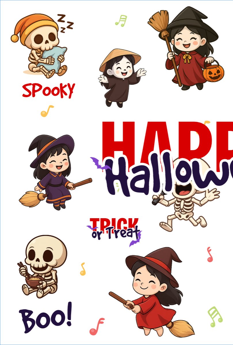 Mẫu Nhãn Sticker Halloween, lễ hội ma quái, sự kiện, event, dễ thương, cute, chibi, hoạt hình, cartoon — LayerPic