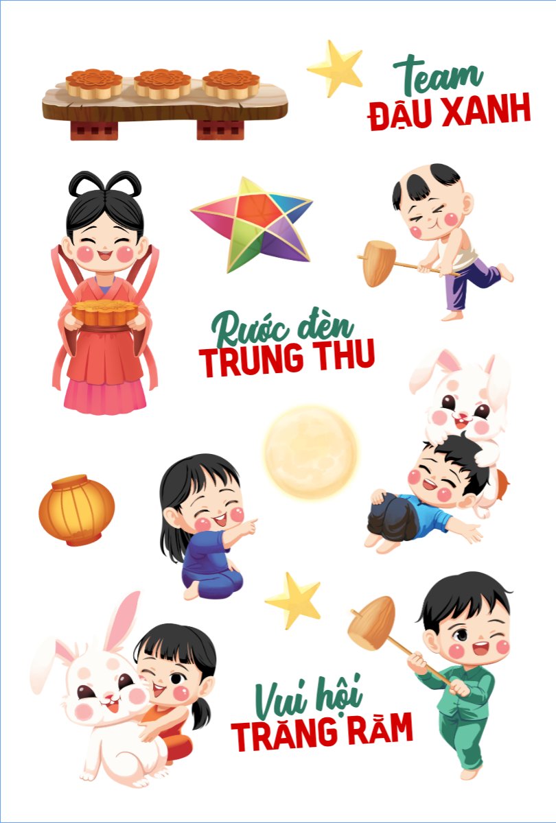 Mẫu Nhãn Sticker Trung thu, Tết Đoàn Viên, mid-autumn festival, sự kiện, event, dễ thương, cute, chibi, hoạt hình, cartoon — LayerPic